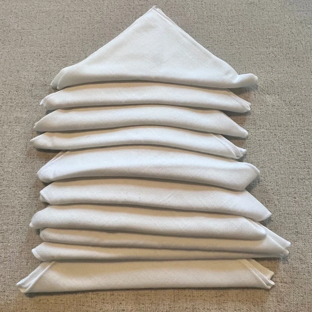 Set of 10 White Cloth Dinner Napkins Square Textured Linen Blend 19.5 inch